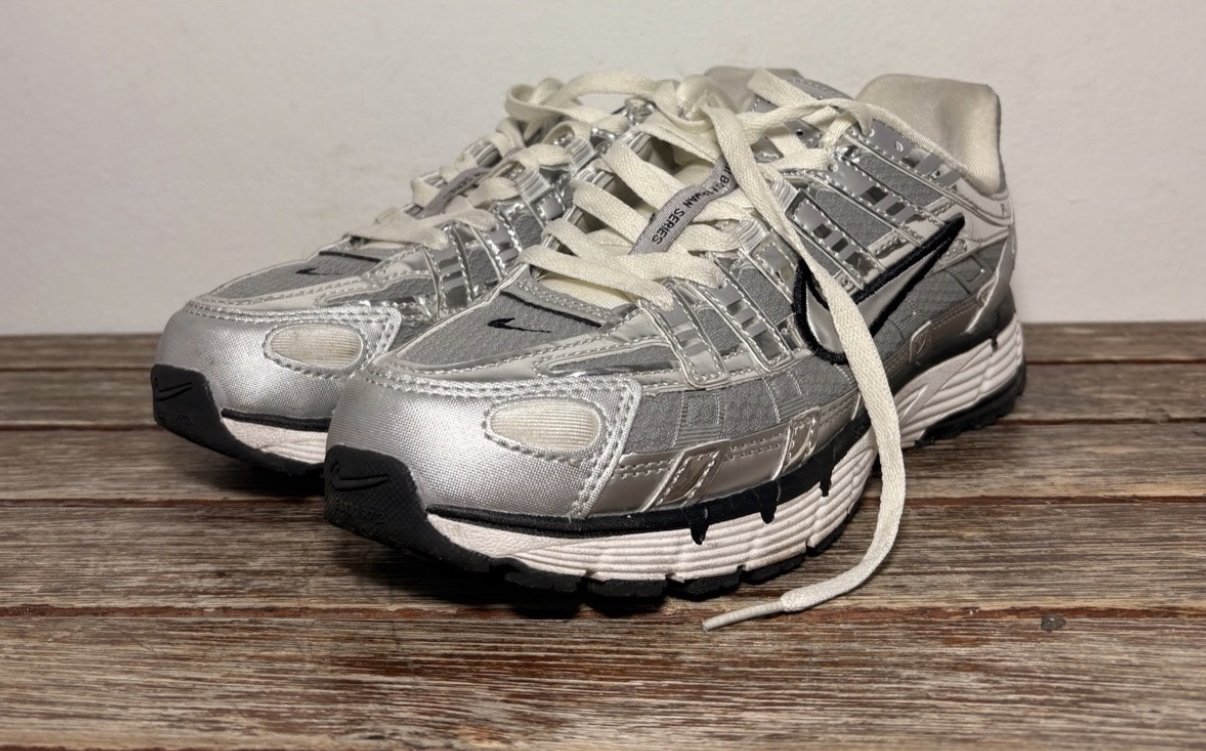 Nike P-6000 silver sneakers before cleaning