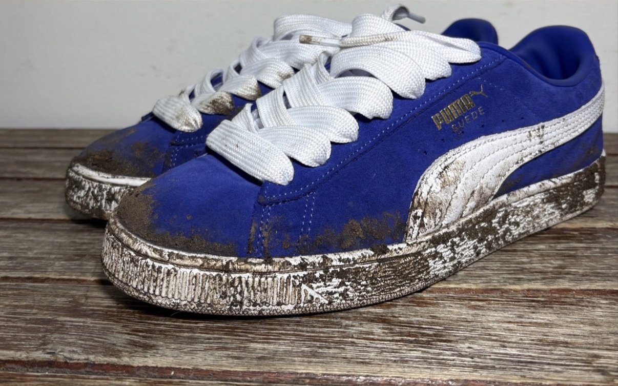 Blue Puma Suede sneakers before cleaning